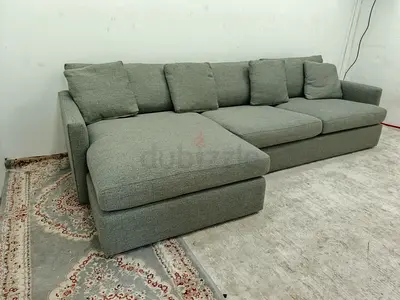 Expensive quality cratebarrel gray lshape sofa