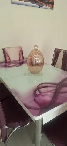 Glass-top Dining Table with 6 Chairs - White  Purple