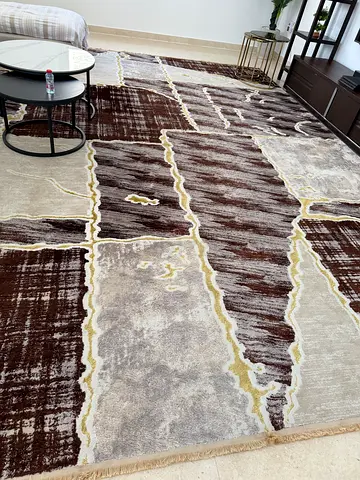 Large Modern Abstract Area Rug - Brown  Cream, Excellent Condition