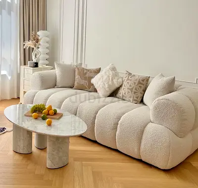 Plush Curved 3-Seater Bouclé Sofa – Cream