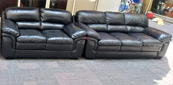 Used Black Leather 3-seater Sofa + 2-seater 1 seater Sofa Set - Comfortable, Good Condition