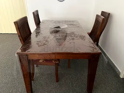 Solid Wood 6-Seater Dining Table with Chairs - Good Condition