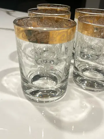 Antique drinking glass, Mid 20th Century Italian gold rim glass tumblers