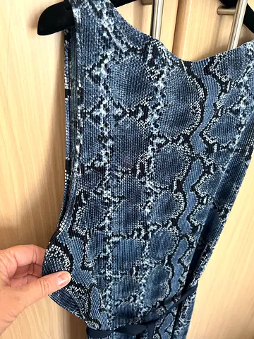 HM Blue snakeskin print midi dress, straight with belt