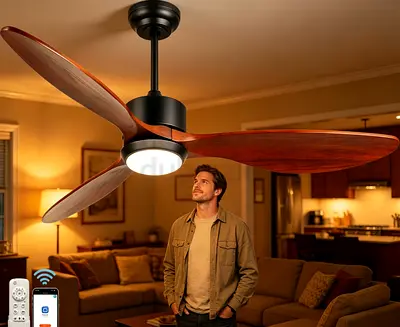 52-inch solid walnut ceiling fan, remote control via APP