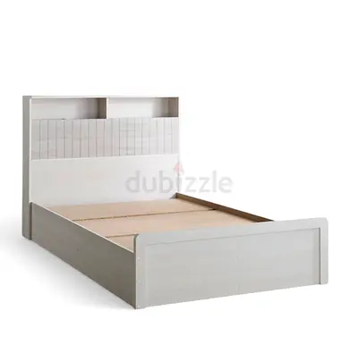 TwinWooden Bed Frame with Headboard Storage - Light Grey 120*200
