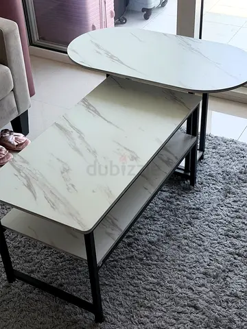 Coffee table with open storage shelf and oval table