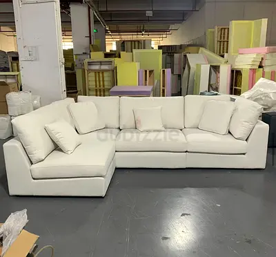 Large L‑shaped White Fabric Corner Sofa — Comfortable 5‑Seater