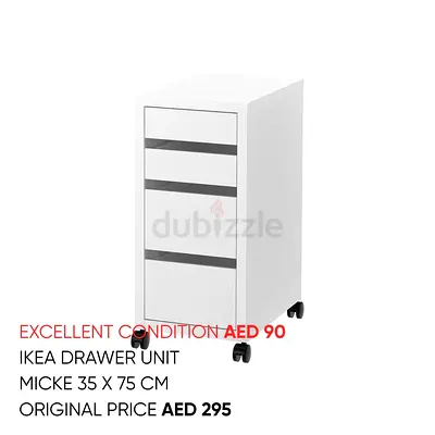 IKEA MICKE 3-drawer mobile pedestal - white, 35x75 cm