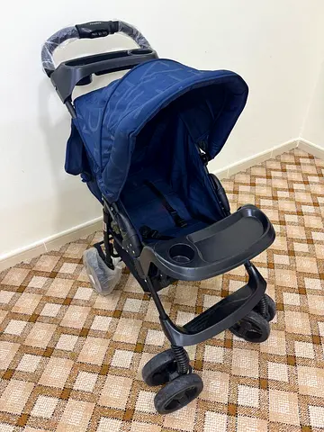 Juniors Navy Blue Lightweight Baby Stroller with Snack Tray and Canopy - Good Condition