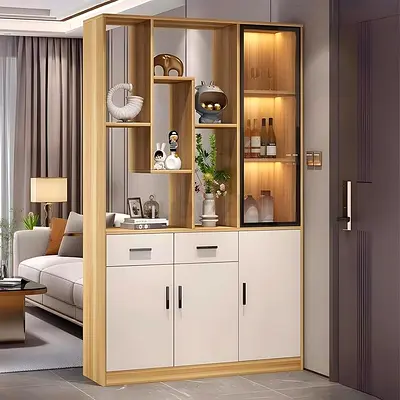 Modern Wooden Room Divider Cabinet with Display Shelves and Storage