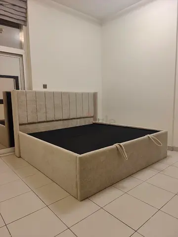 Queen Upholstered Bed Frame with Headboard - Light Beige