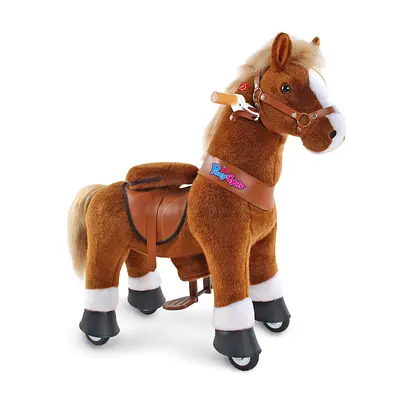 Pony cycle Plush Ride-On Toy Horse with Wheels and Saddle - Brown
