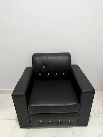 Black Faux Leather Armchair with Button Detailing