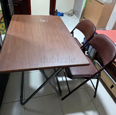 Woodgrain Folding Table with 2 Matching Folding Chairs - Good for Dining or Study