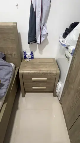 Wooden bedside nightstand with two drawers - light oak