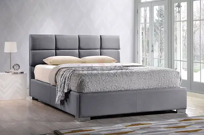 Queen-size upholstered storage bed with padded headboard - grey