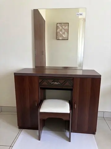 Wooden Dressing Table with Mirror and Stool - Good Condition, Real Wood, Size - 155x100x40cms