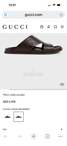 Gucci Brown GG Leather Mens Slide Sandals