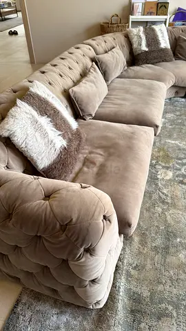 Large Tufted Beige Sectional Sofa - Comfortable, Good Condition