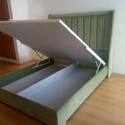 Green Upholstered Storage Bed with Padded Headboard (Queen)