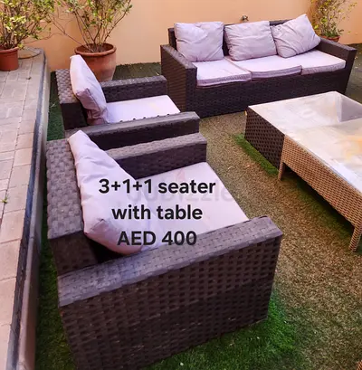 3+1+1 Rattan Patio Sofa Set with Coffee Table - Good Condition