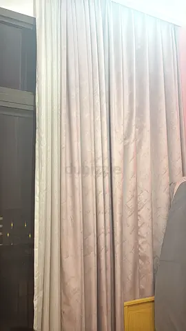 Light Golden full-length curtains in good condition and light purple (pair)