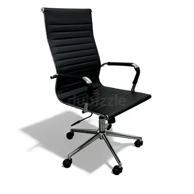 Black High-Back Leather Office Chair with Chrome Base