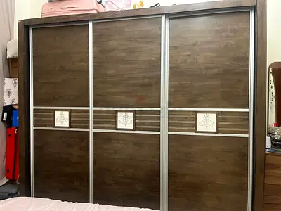 Large 3-Panel Sliding Wardrobe with Wood Finish