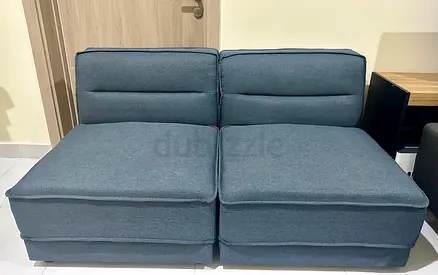 2 Single Seater Modular Sofa (Greenish Blue Fabric) - Good Condition
