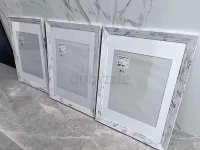 Set of 3 White Distressed Wooden Photo Frames (Large)