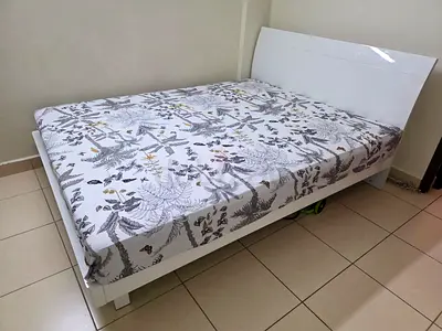 IKEA - White Double Bed Frame with Headboard and Mattress - Excellent Condition