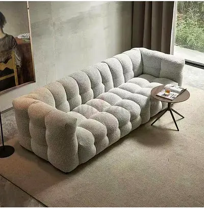 3-Seater Modern Tufted Bouclé Sofa - Light Grey