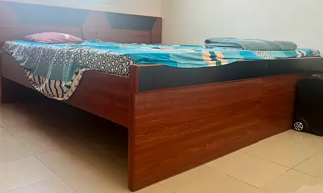Solid Wood Queen Bed with Headboard - Good Condition, matching wardrobe