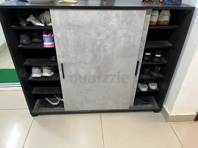 Compact Shoe Cabinet with Sliding Door - Dark Wood  Concrete Finish