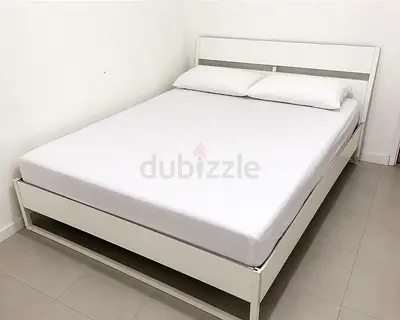 White Double Bed Frame with Headboard (Good Condition)