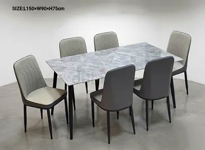 Modern Marble-Top Dining Table with 6 Chairs - L150 x W90 x H75cm