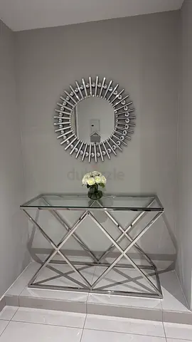 Glass Console Table with Chrome X-Frame Base