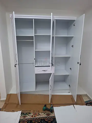 White 3-Door Wardrobe / Armoire with Shelves and Hanging Space