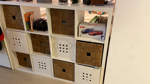 IKEA Kallax-style 9-cube storage shelf with wicker baskets (Includes 10 drawers in the price)