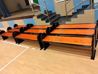 Set of Wooden Indoor Benches with Metal Frame - 6 Seats Each