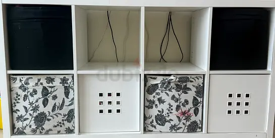 White 8-Cube Storage Shelf with Fabric Bins
