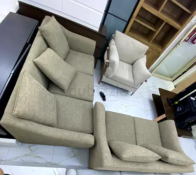 Beige 5-Seater Sofa with Matching Armchair - Good Condition