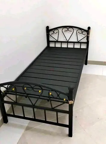 Single Black Metal Bed Frame with Decorative Headboard and Footboard