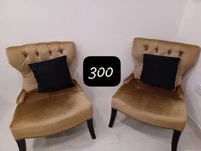 Pair of Velvet Accent Chairs - Beige, Good Condition