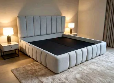 Modern Upholstered Bed Frame with Fluted Headboard
