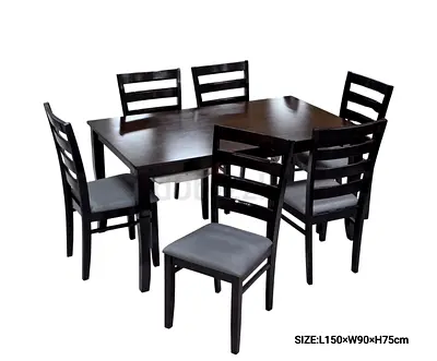 Wooden 6-Seater Dining Table Set with Cushioned Chairs