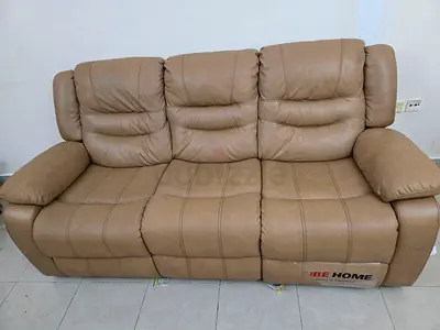 New 3-Seater Beige Leather Recliner Sofa - Excellent Condition
