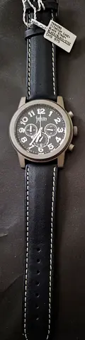 Mens black leather strap chronograph watch - used