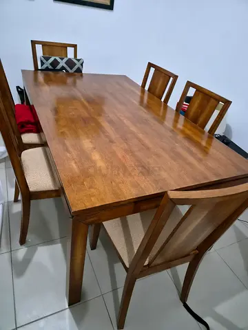 Solid Wood Dining Table with 6 Chairs - Good Condition